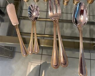 127pc Huge  Wallace Gold Royal Bead Stainless Flatware Set		
