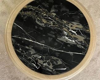 Marble Top Ornate Carved Wood Round Table Plant Stand	28 high by 22 diameter	HxWxD
