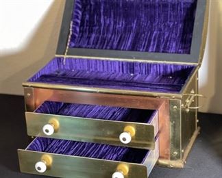 Vintage Copper & Brass Clad Jewelry Chest	10 x 15 x 8.5	HxWxD
