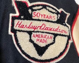 Harley Davidson 50 Year Anniversary Leather Varsity Bomber Jacket L	Size Large	
