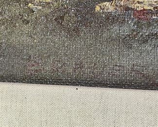 AS-IS Original Art Shack by the Stream Oil Painting	Frame: 33 x 57 x 1.5	HxWxD
