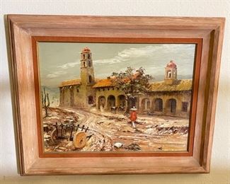 Original Art Wes Campbell Mexican Villa Painting Western Art	Frame: 35 x 31 x 3	HxWxD
