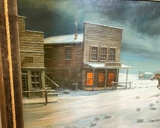 Original Art Wes Campbell An Un-Friendly Attitude Oil Painting Western Art	Frame: 25 x 35 x 1.5	HxWxD
