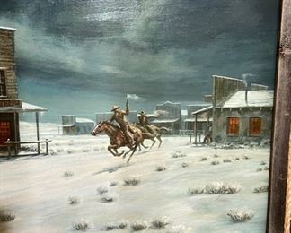 Original Art Wes Campbell An Un-Friendly Attitude Oil Painting Western Art	Frame: 25 x 35 x 1.5	HxWxD
