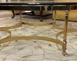 Vintage Labarge Style Hexagon Brass Coffee Table w Hoof Foot Hollywood Regency	13 x 43 x 40	HxWxD

