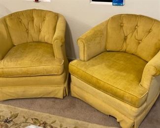 AS-IS 2pc Yellow Barrel Chairs PAIR	26x29x28	HxWxD

