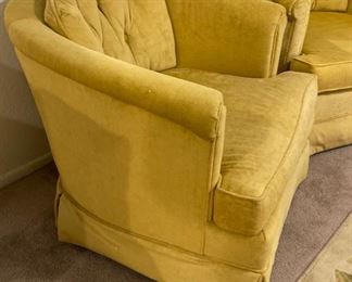 AS-IS 2pc Yellow Barrel Chairs PAIR	26x29x28	HxWxD
