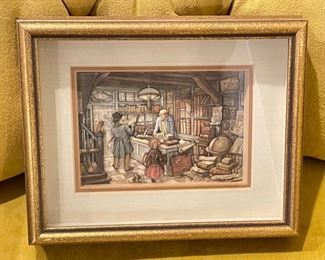 Original Art Lisa Cullyford The Bookstore  Vue d’Optique	Frame: 8.75x10.75x2in	HxWxD
