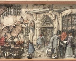 Original Art Lisa Cullyford Dutch Market With Gesse Vue d’Optique	Frame: 8.75x10.75x2in	HxWxD

