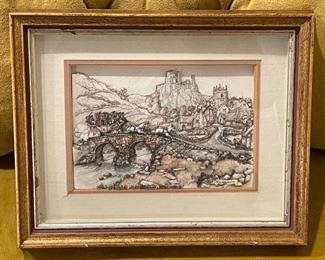 Original Art Lisa Cullyford The World Traveler Vue d’Optique	Frame: 10.5x13.25x1.5in	HxWxD
