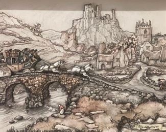 Original Art Lisa Cullyford The World Traveler Vue d’Optique	Frame: 10.5x13.25x1.5in	HxWxD
