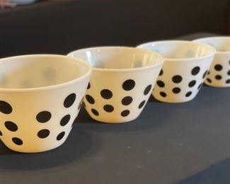 Fire King Polka Dot Nesting Mixing Bowls Black & White	Lg: 6in H x 9.75in Diameter	
