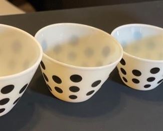 Fire King Polka Dot Nesting Mixing Bowls Black & White	Lg: 6in H x 9.75in Diameter	
