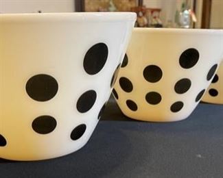 Fire King Polka Dot Nesting Mixing Bowls Black & White	Lg: 6in H x 9.75in Diameter	
