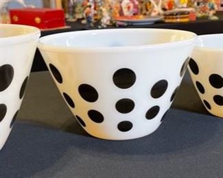 Fire King Polka Dot Nesting Mixing Bowls Black & White	Lg: 6in H x 9.75in Diameter	
