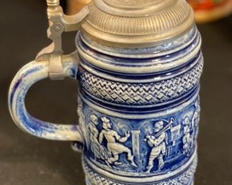 Vintage German Gerz Beer Stein Cobalt BLUE	7in H	