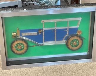 1970s Metal Copper & Brass Folk Art Blue Sedan Auto	10.5x17in	HxWxD
