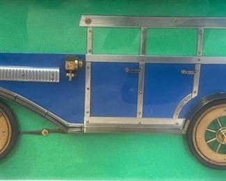 1970s Metal Copper & Brass Folk Art Blue Sedan Auto	10.5x17in	HxWxD
