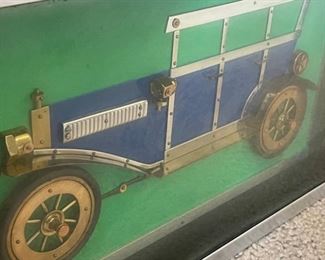 1970s Metal Copper & Brass Folk Art Blue Sedan Auto	10.5x17in	HxWxD
