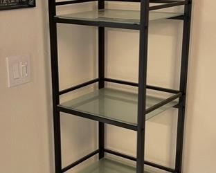 5  Tier Metal & Glass Slender Shelf Unit	69x18x14in	HxWxD
