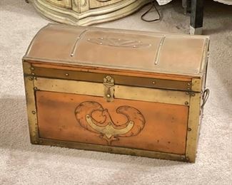 Vintage Heavy Copper & Brass Clad Chest w/ Bird	13 x 21 x 10 1/2	HxWxD
