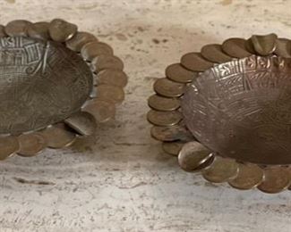 2pc Vintage Mexican Aztec Coin Ashtrays PAIR Brass/Copper	4.75in dia	
