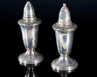 Crown Weighted Sterling Silver Salt & Pepper Shakers Glass Lined	4.5in H 	
