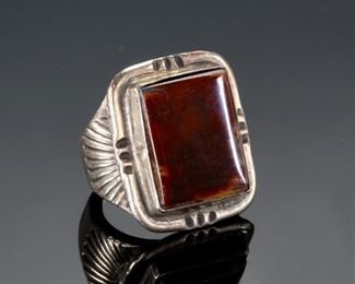 Vintage Navajo Silver & Brown Gemstone Ring Native American SZ: 9 Mens	Size: 9	
