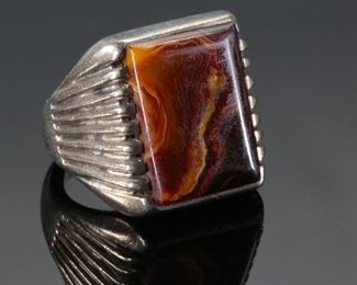 Vintage Navajo Silver & Brown Gemstone Ring Native American SZ: 5.5 Mens	Size: 5.5	