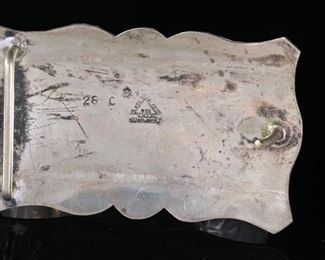 Vintage Mexico Sterling Silver Belt Buckle Mother of Pearl Horse Plata de Jalisco VHLC Guad	3.5x2.25in Takes up to 1.5” belt