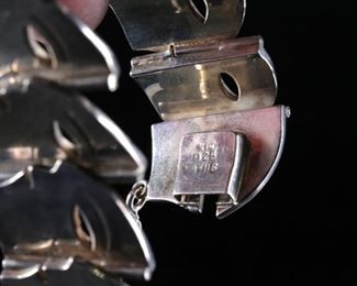 Mexican Modernist Sterling Silver Vintage Face Bracelet Hinged Link Profile 925 Taxco 	Size: 7.25in<BR> 27mm W	
