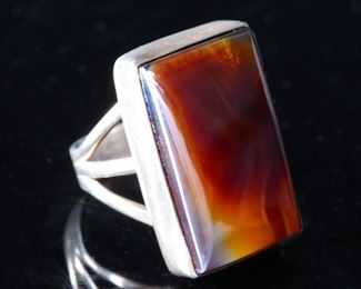 Vintage Navajo Silver & Brown Gemstone Ring Native American SZ: 5 Women’s 	Size: 5.5	