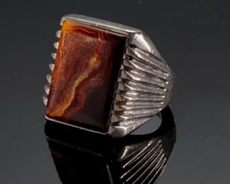 Vintage Navajo Silver & Brown Gemstone Ring Native American SZ: 5.5 Mens	Size: 5.5	