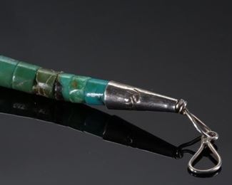 Ray and Mary Rosetta Santo Domingo Graduated Heishi Turquoise & Shell Necklace RMR  Native American 	15.5in Long  Largest Heishi: 12mm	
