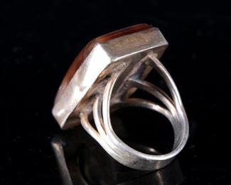 Vintage Navajo Silver & Brown Gemstone Ring Native American SZ: 5 Women’s 	Size: 5.5	