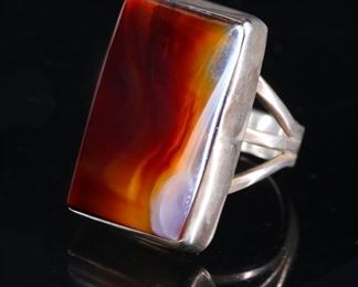 Vintage Navajo Silver & Brown Gemstone Ring Native American SZ: 5 Women’s 	Size: 5.5	