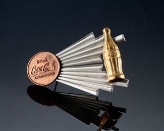 Vintage 1950's Coca-Cola Bottle Sunburst Metal Lapel Pin	40x58mm	