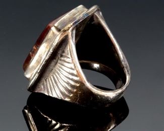 Vintage Navajo Silver & Brown Gemstone Ring Native American SZ: 9 Mens	Size: 9	
