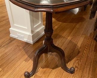 Maitland Smith pedestal table with embossed metal top