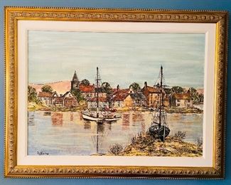 25___$225
Dempsey signed oil painting on canvas of Harbor
• 46 x 43