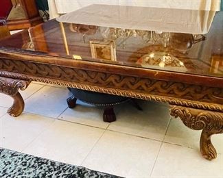 18___$275
Square leather top coffee table Chippendale legs
• 18high 48wide 48deep
