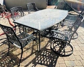 116___$200 Aluminium garden table set & 6 armchairs