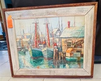19___$275 Carl Thorp oil painting of boats