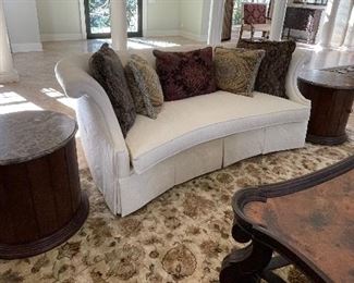 2____$950 EACH 
Century textile sofa ivory with brocades pillows
• 36high 93wide 45deep 