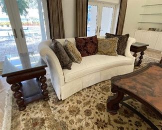 1____$950
Century textile sofa ivory with brocades pillows
• 36high 93wide 45deep 