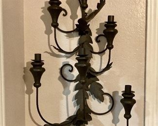 Pair Black Metal Wall Sconce for use with candles