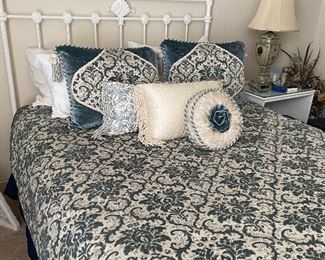 Iron bed with velvet comforter set
