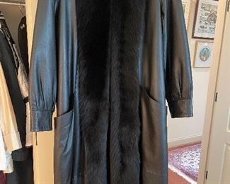 Leather and Fur Trimmed Coat