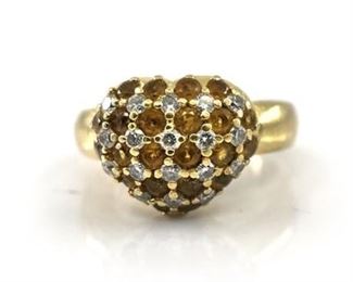 Lot 007
Diamond, Yellow Sapphire, and 18Kt Gold Heart Ring.     https://www.bidoneverything.com/Event/LotDetails/109898071/Diamond-Yellow-Sapphire-and-18Kt-Gold-Heart-Ring