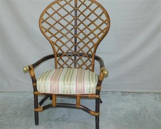 Hollywood Regency High Back Rattan Fan Chair